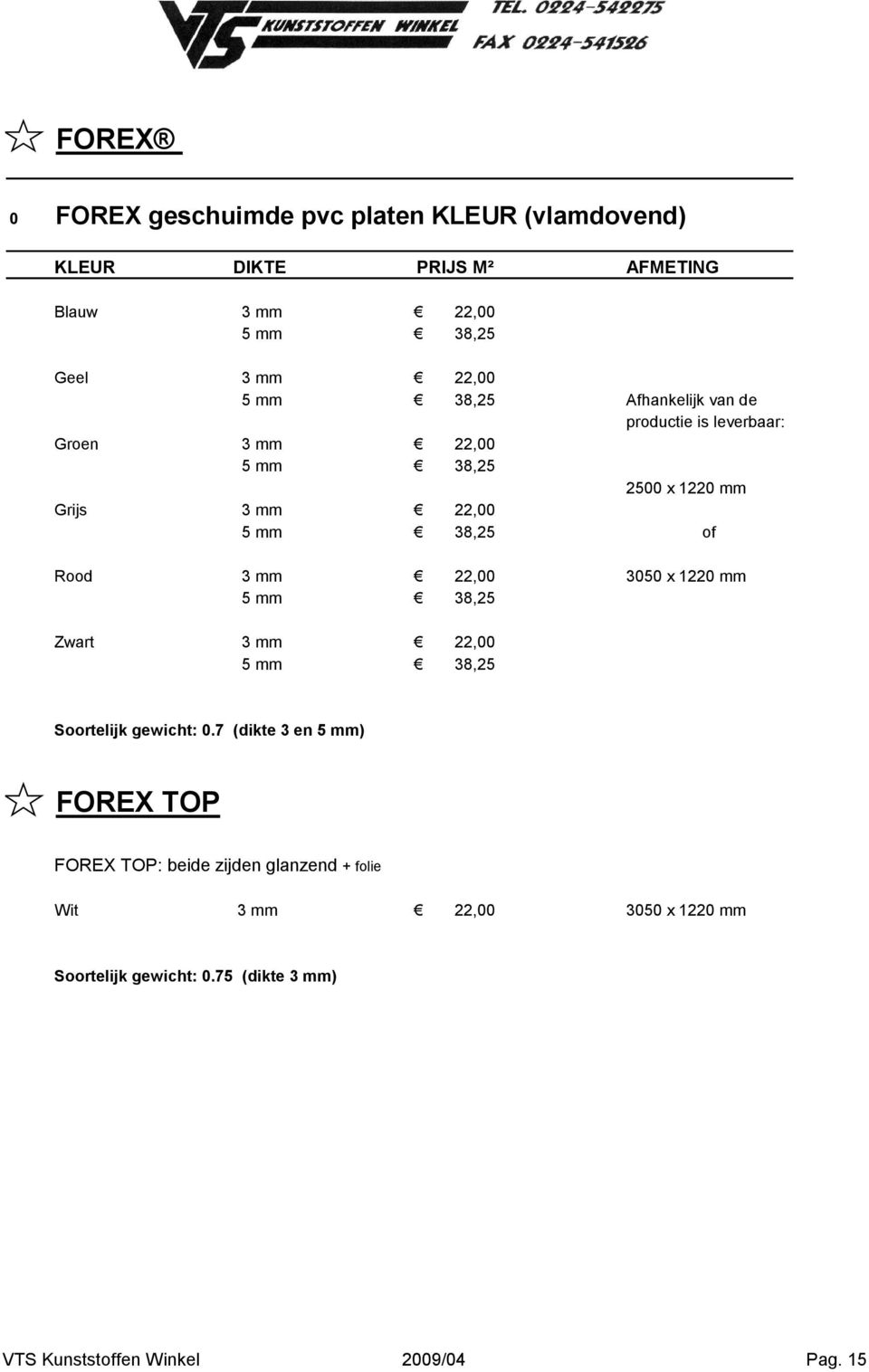 mm 22,00 3050 x 1220 mm 5 mm 38,25 Zwart 3 mm 22,00 5 mm 38,25 Soortelijk gewicht: 0.