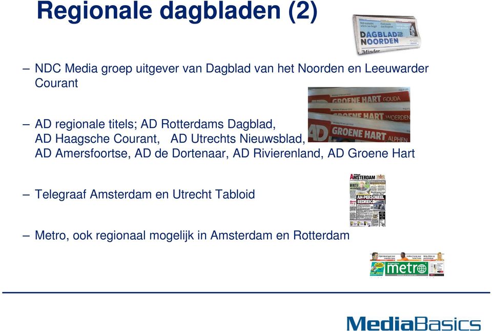 Utrechts Nieuwsblad, AD Amersfoortse, AD de Dortenaar, AD Rivierenland, AD Groene Hart