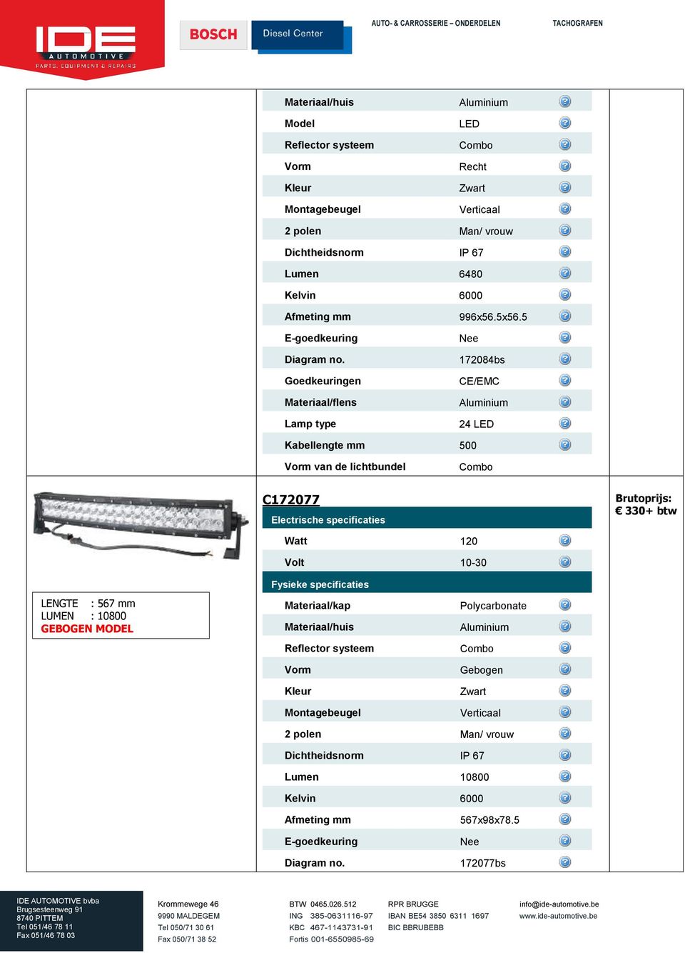 lichtbundel C172077 330+ btw Watt 120 LENGTE :