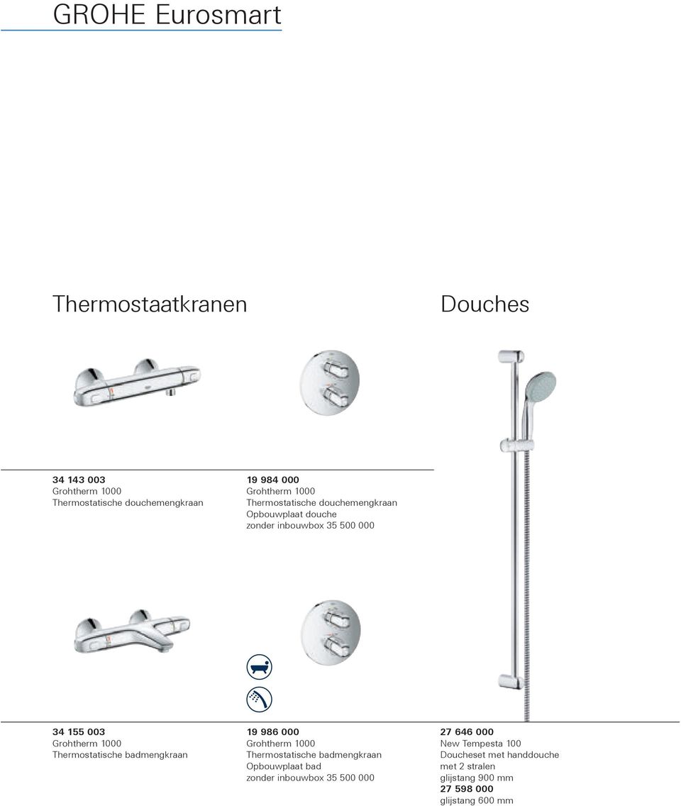 Thermostatische badmengkraan 19 986 000 Grohtherm 1000 Thermostatische badmengkraan Opbouwplaat bad zonder