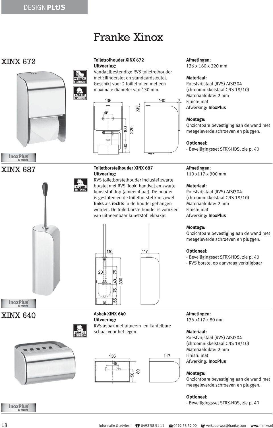 40 XINX 687 Toiletborstelhouder XINX 687 RVS toiletborstelhouder inclusief zwarte borstel met RVS look handvat en zwarte kunststof dop (afneembaar).