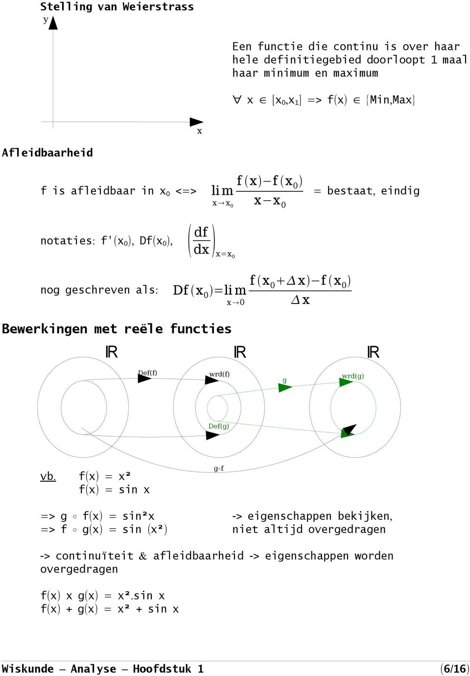 Bewerkingen met reële functies R R R Def(f) wrd(f) g wrd(g) Def(g) vb.