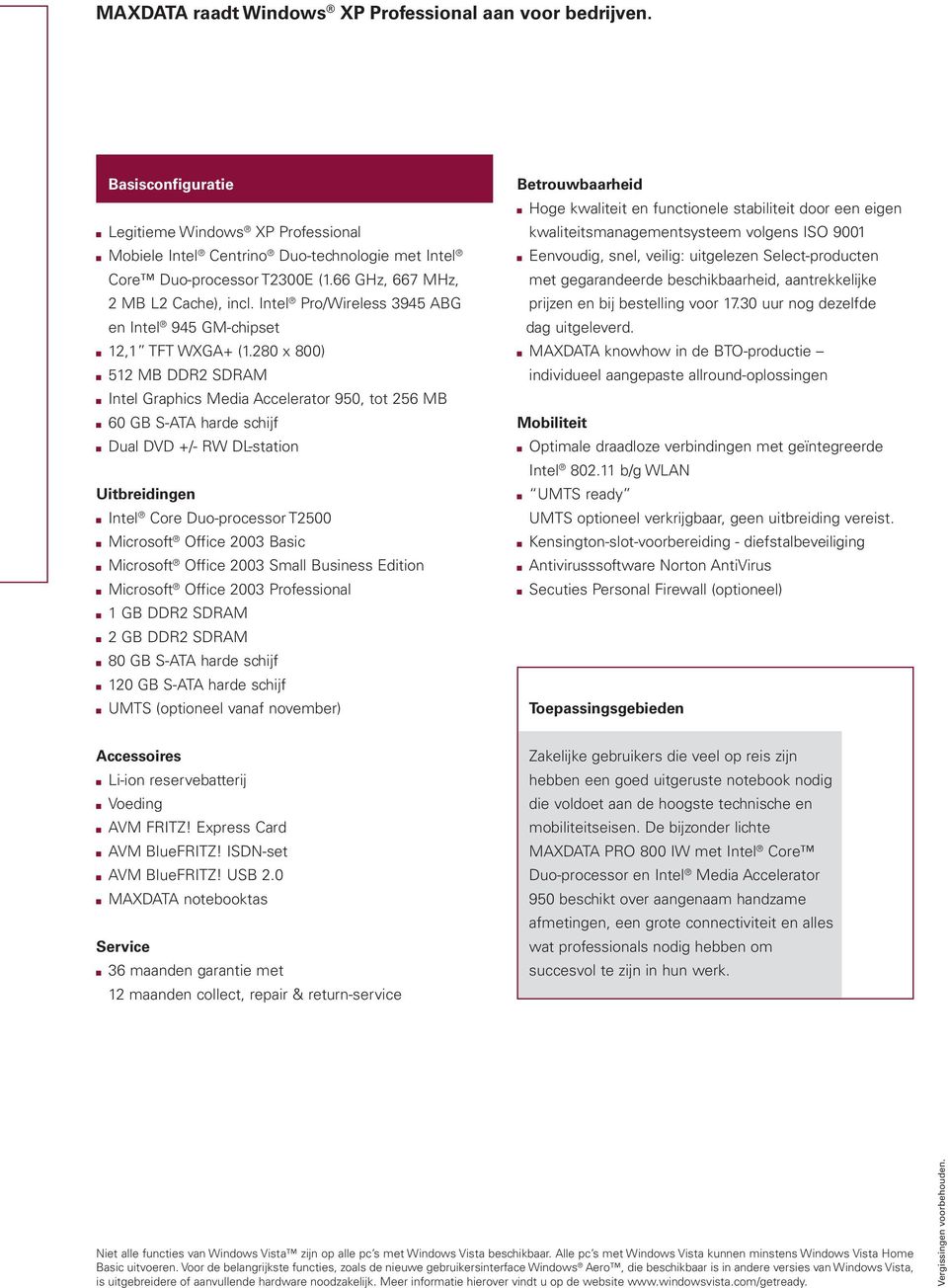 280 x 800) 512 MB DDR2 SDRAM Intel Graphics Media Accelerator 950, tot 256 MB 60 GB S-ATA harde schijf Dual DVD +/- RW DL-station Uitbreidingen Intel Core Duo-processor T2500 Microsoft Office 2003