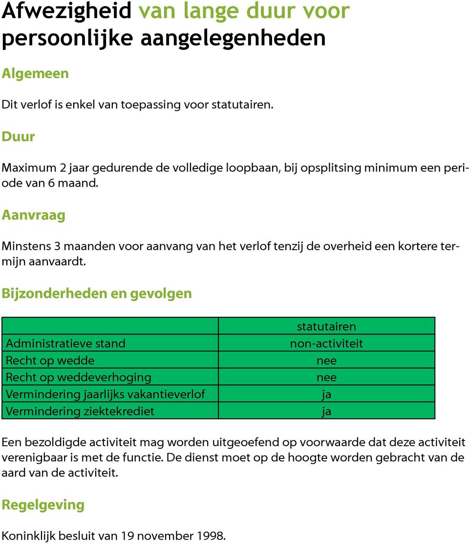 Aanvraag Minstens 3 maanden voor aanvang van het verlof tenzij de overheid een kortere termijn aanvaardt.