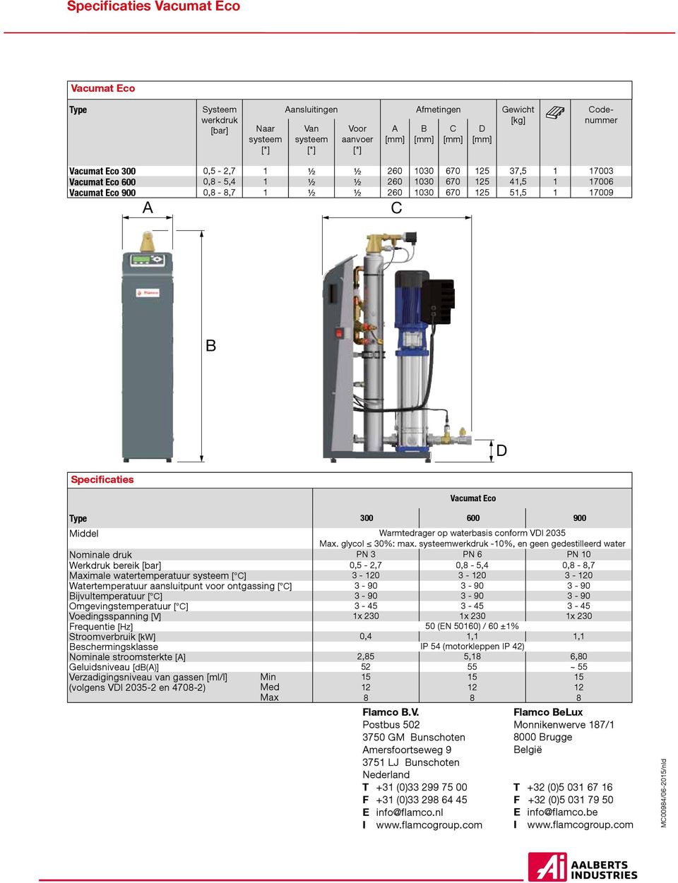 Vacumat Eco D Type 300 600 900 Middel Warmtedrager op waterbasis conform VDI 2035 Max. glycol 30%: max.