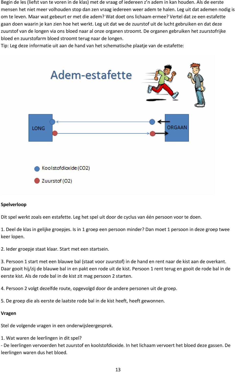 Leg uit dat we de zuurstof uit de lucht gebruiken en dat deze zuurstof van de longen via ons bloed naar al onze organen stroomt.