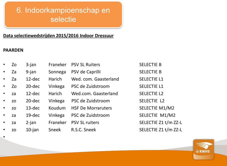 Gaasterland SELECTIE L1 Zo 20-dec Vinkega PSC de Zuidstroom SELECTIE L1 za 12-dec Harich Wed.com.