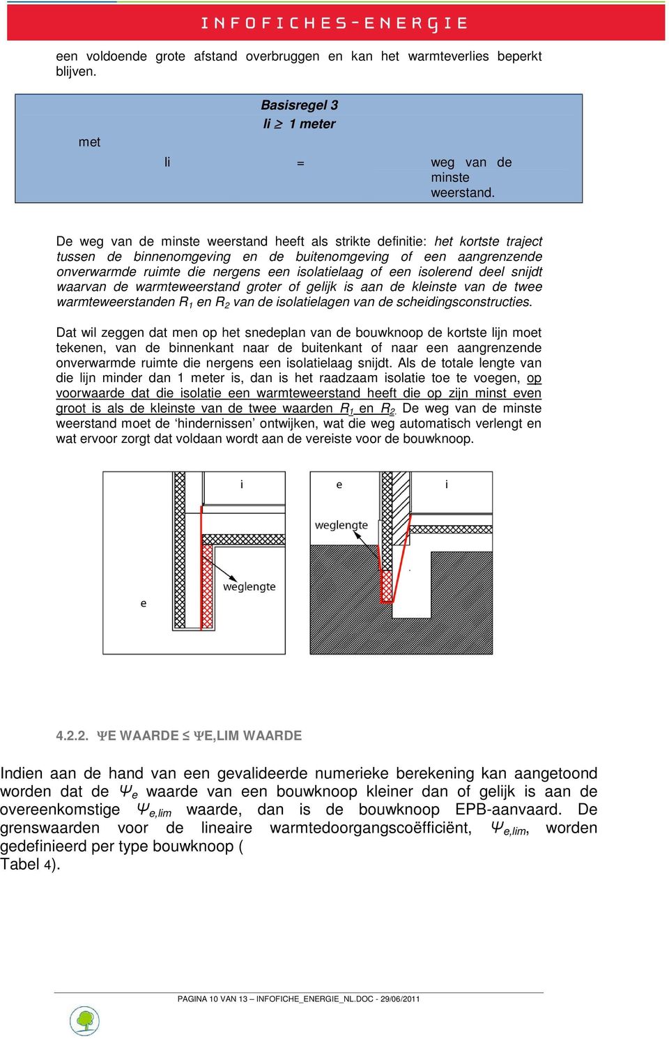 een isolerend deel snijdt waarvan de warmteweerstand groter of gelijk is aan de kleinste van de twee warmteweerstanden R 1 en R 2 van de isolatielagen van de scheidingsconstructies.