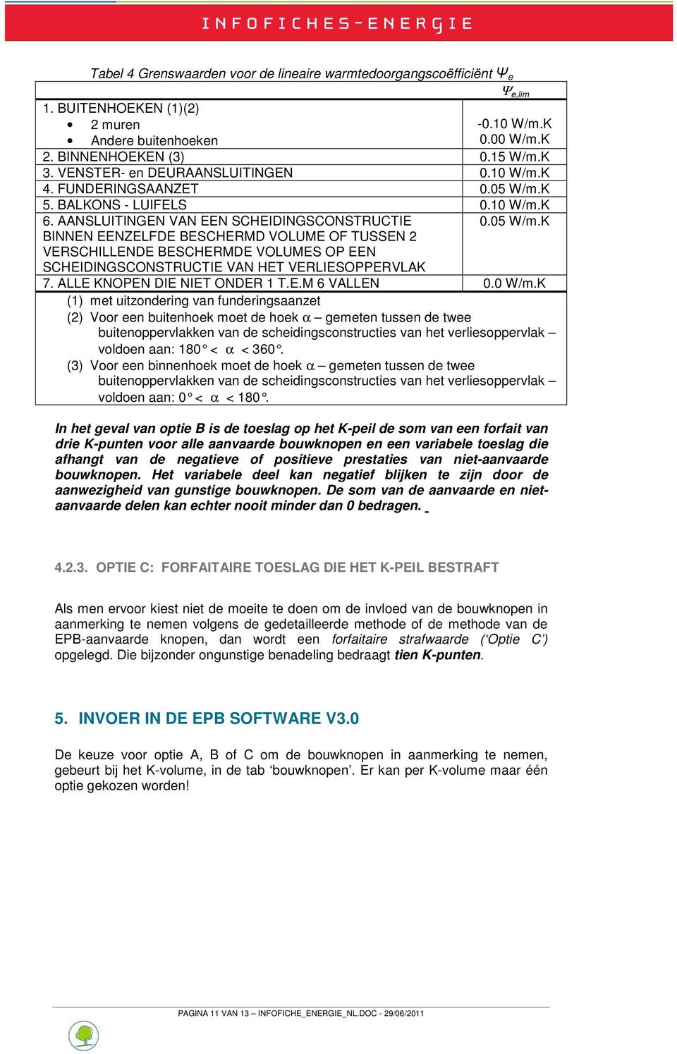 AANSLUITINGEN VAN EEN SCHEIDINGSCONSTRUCTIE BINNEN EENZELFDE BESCHERMD VOLUME OF TUSSEN 2 VERSCHILLENDE BESCHERMDE VOLUMES OP EEN SCHEIDINGSCONSTRUCTIE VAN HET VERLIESOPPERVLAK 0.05 W/m.K 7.