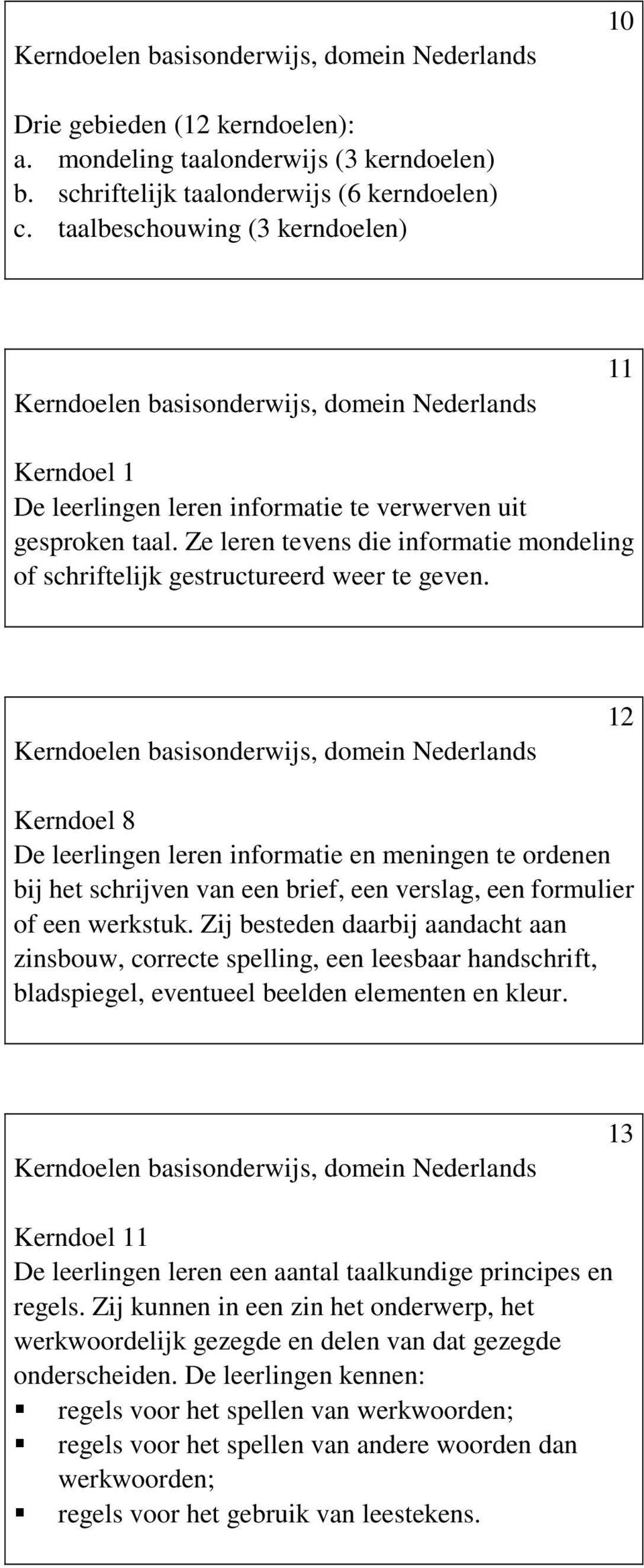 Ze leren tevens die informatie mondeling of schriftelijk gestructureerd weer te geven.