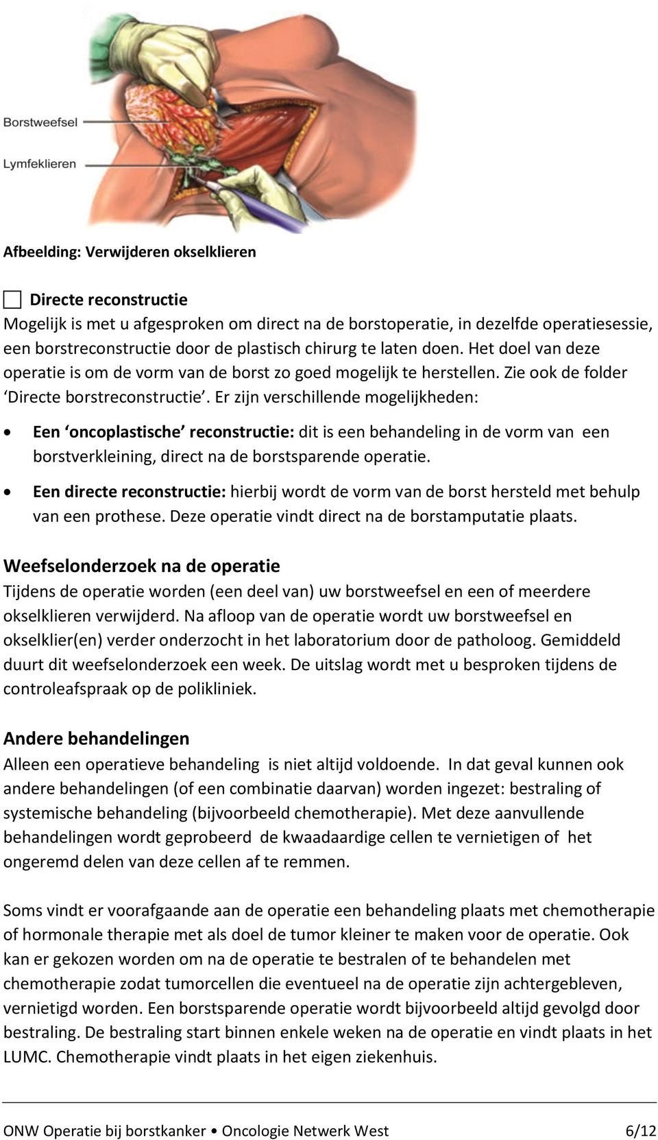 Er zijn verschillende mogelijkheden: Een oncoplastische reconstructie: dit is een behandeling in de vorm van een borstverkleining, direct na de borstsparende operatie.