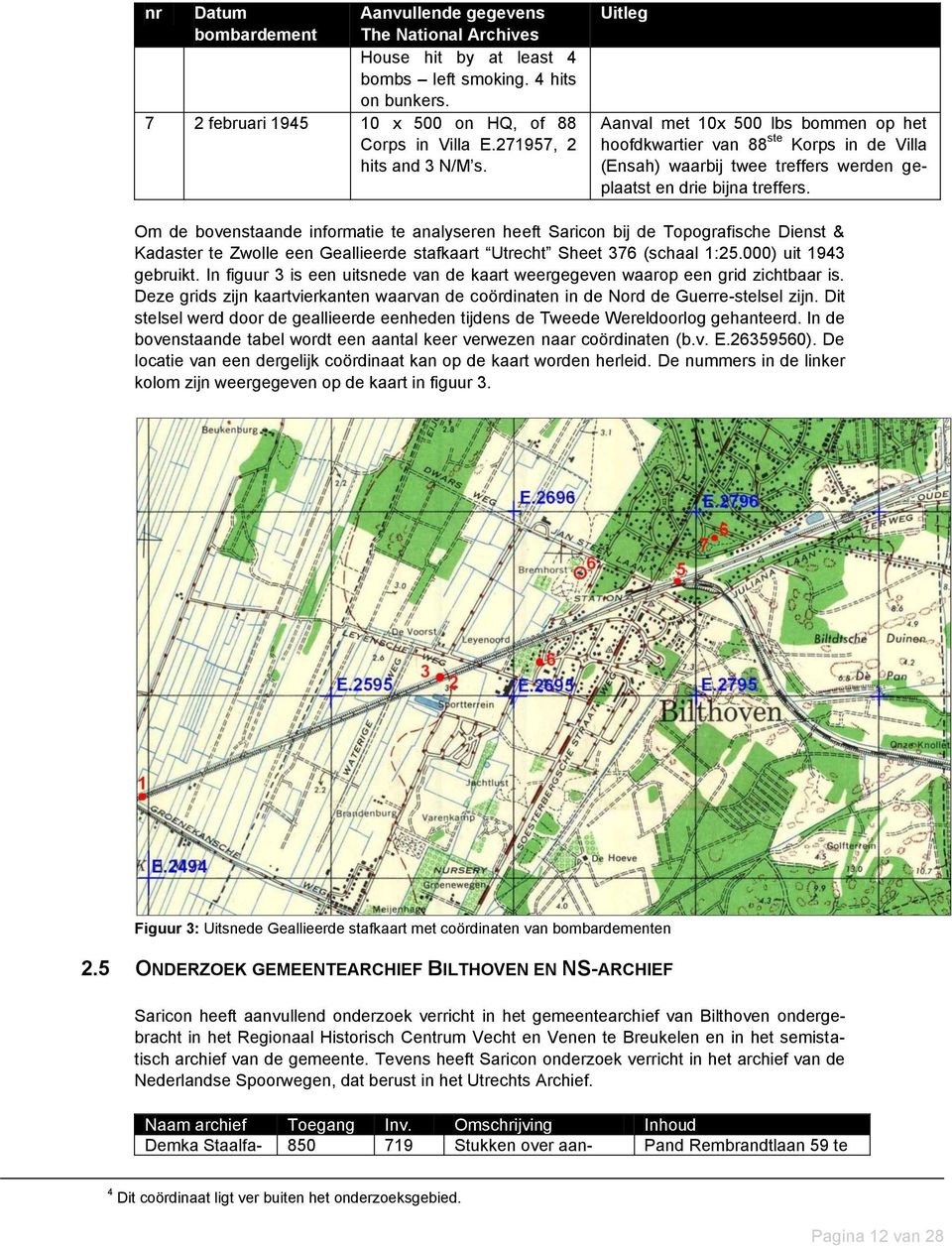 Om de bovenstaande informatie te analyseren heeft Saricon bij de Topografische Dienst & Kadaster te Zwolle een Geallieerde stafkaart Utrecht Sheet 376 (schaal 1:25.000) uit 1943 gebruikt.