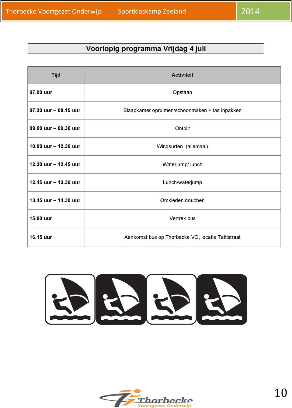 30 uur Windsurfen (allemaal) 12.30 uur 12.45 uur Waterjump/ lunch 12.45 uur 13.