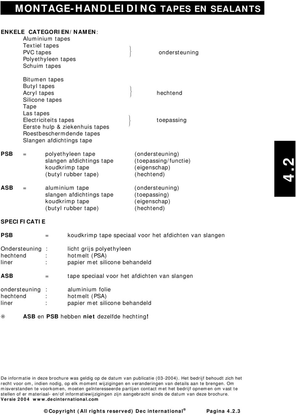 koudkrimp tape (eigenschap) (butyl rubber tape) (hechtend) ASB = aluminium tape (ondersteuning) slangen afdichtings tape (toepassing) koudkrimp tape (eigenschap) (butyl rubber tape) (hechtend)