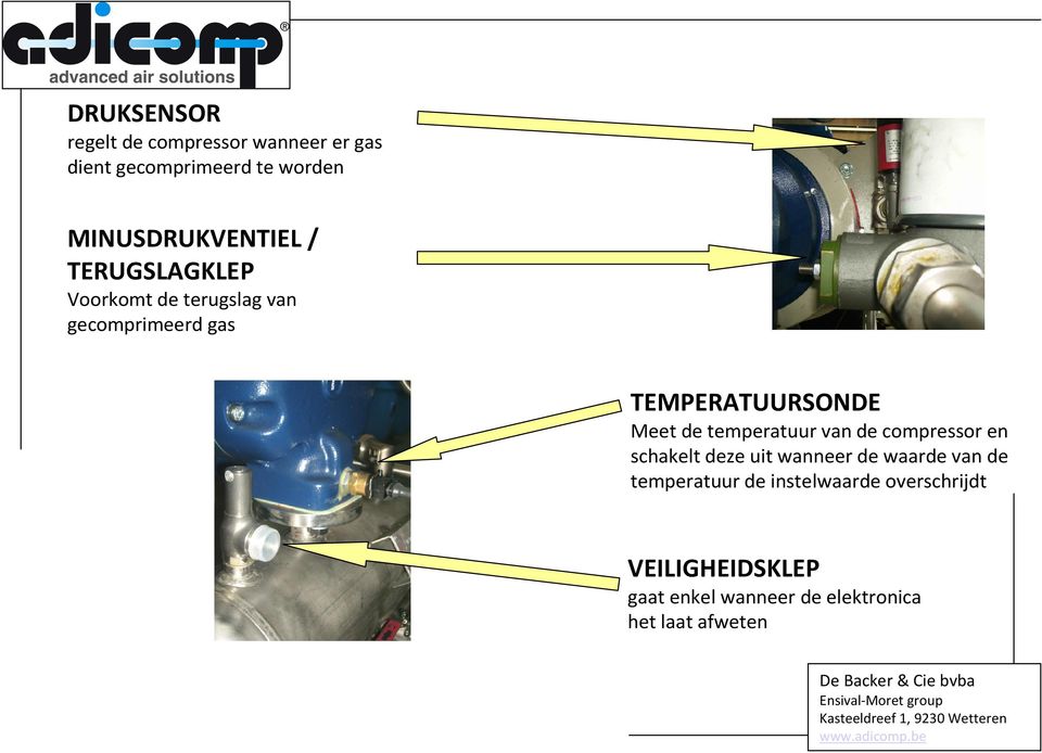 TEMPERATUURSONDE Meet de temperatuurvan de compressor en schakelt deze uit wanneer de