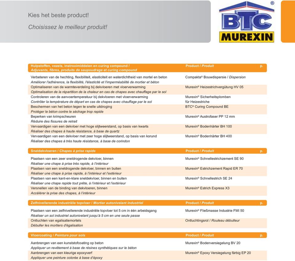 Améliorer l'adhérence, la flexibilité, l'élasticité et l'imperméabilité de mortier et béton Optimaliseren van de warmteverdeling bij dekvloeren met vloerverwarming Murexin Heizestrichvergütung HV 05