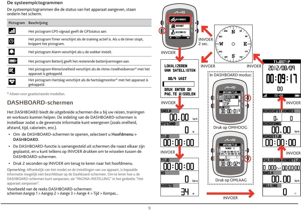 INVOER Het pictogrm Btterij geeft het resterende btterijvermogen n. Het pictogrm Ritme/snelheid verschijnt ls de ritme-/snelheidsensor* met het pprt is gekoppeld.