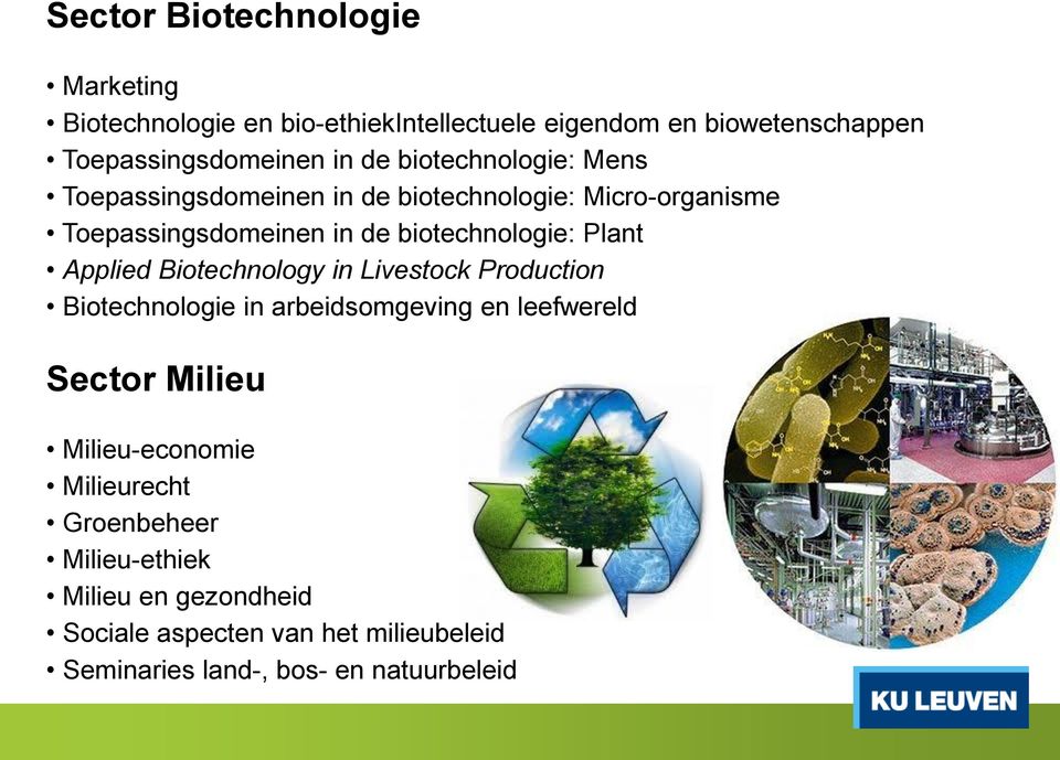 Applied Biotechnology in Livestock Production Biotechnologie in arbeidsomgeving en leefwereld Sector Milieu Milieu-economie