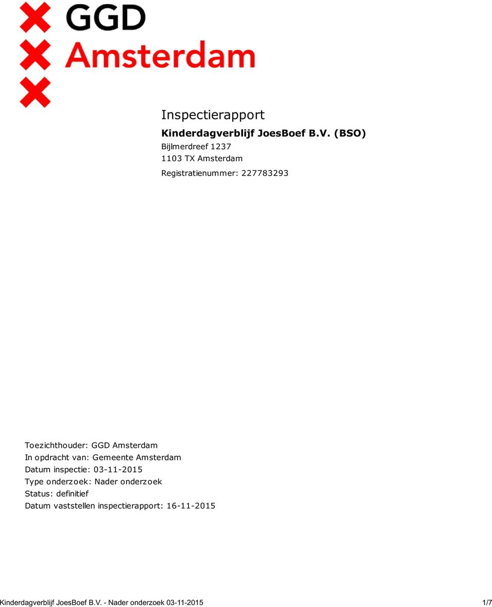 Amsterdam In opdracht van: Gemeente Amsterdam Datum inspectie: 03-11-2015 Type onderzoek: