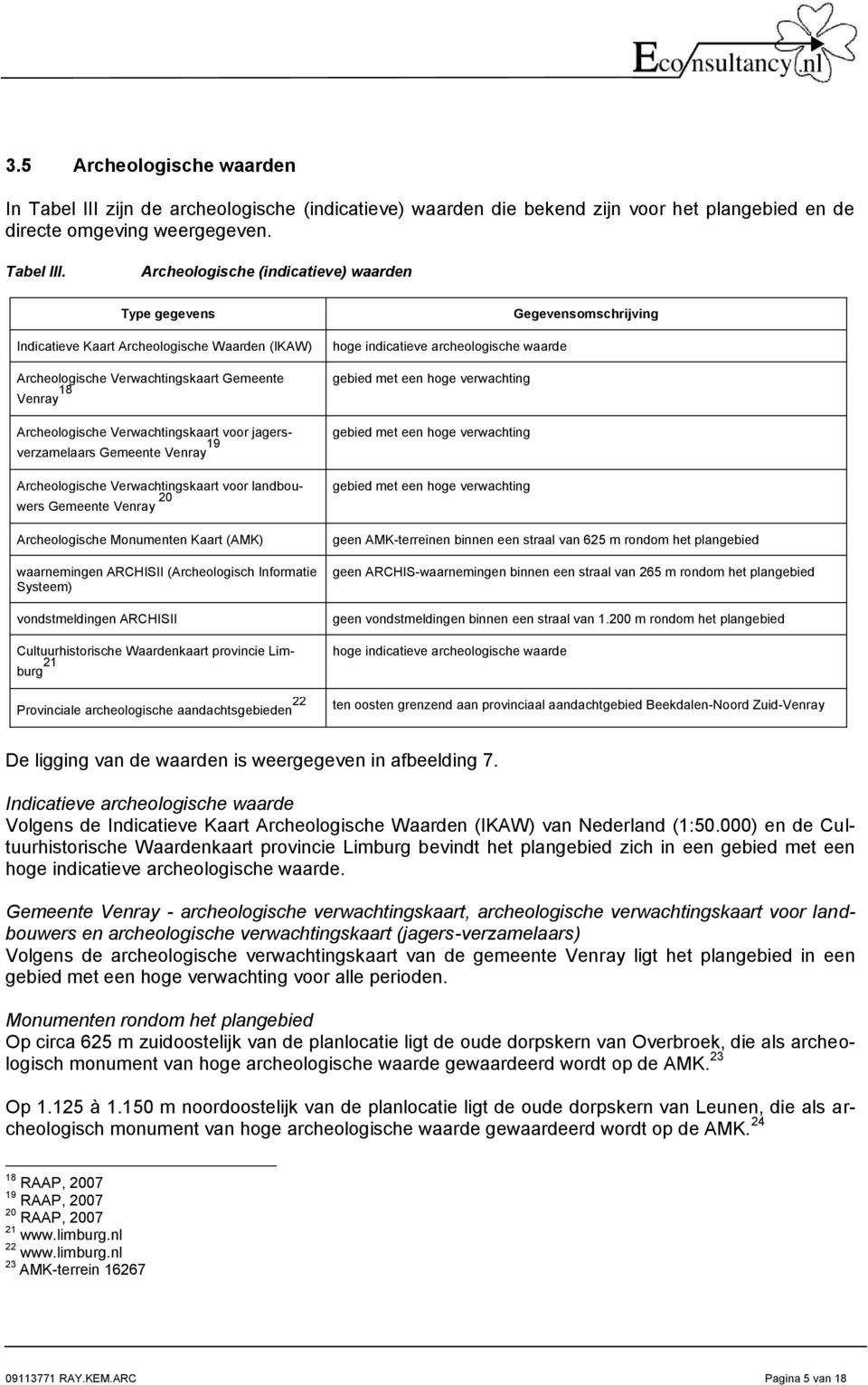 Archeologische (indicatieve) waarden Type gegevens Indicatieve Kaart Archeologische Waarden (IKAW) Archeologische Verwachtingskaart Gemeente Venray 18 Archeologische Verwachtingskaart voor