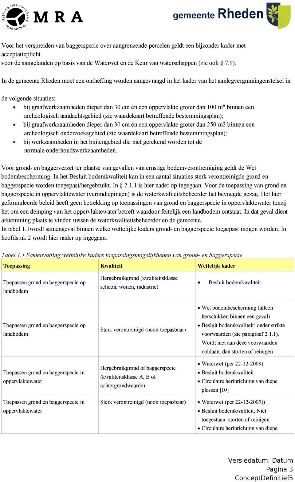 dan 100 m" binnen een archeologisch aandachtsgebied (zie waardekaart betreffende bestemmingsplan); bij graafwerkzaamheden dieper dan 30 cm én een oppervlakte groter dan 250 m2 binnen een