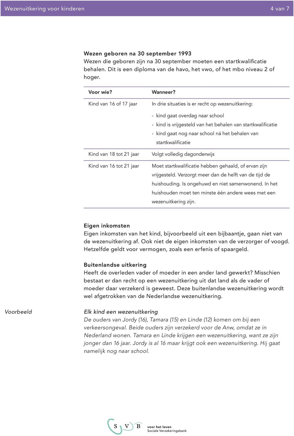 In drie situaties is er recht op : - kind gaat overdag naar school - kind is vrijgesteld van het behalen van startkwalificatie - kind gaat nog naar school ná het behalen van startkwalificatie Kind