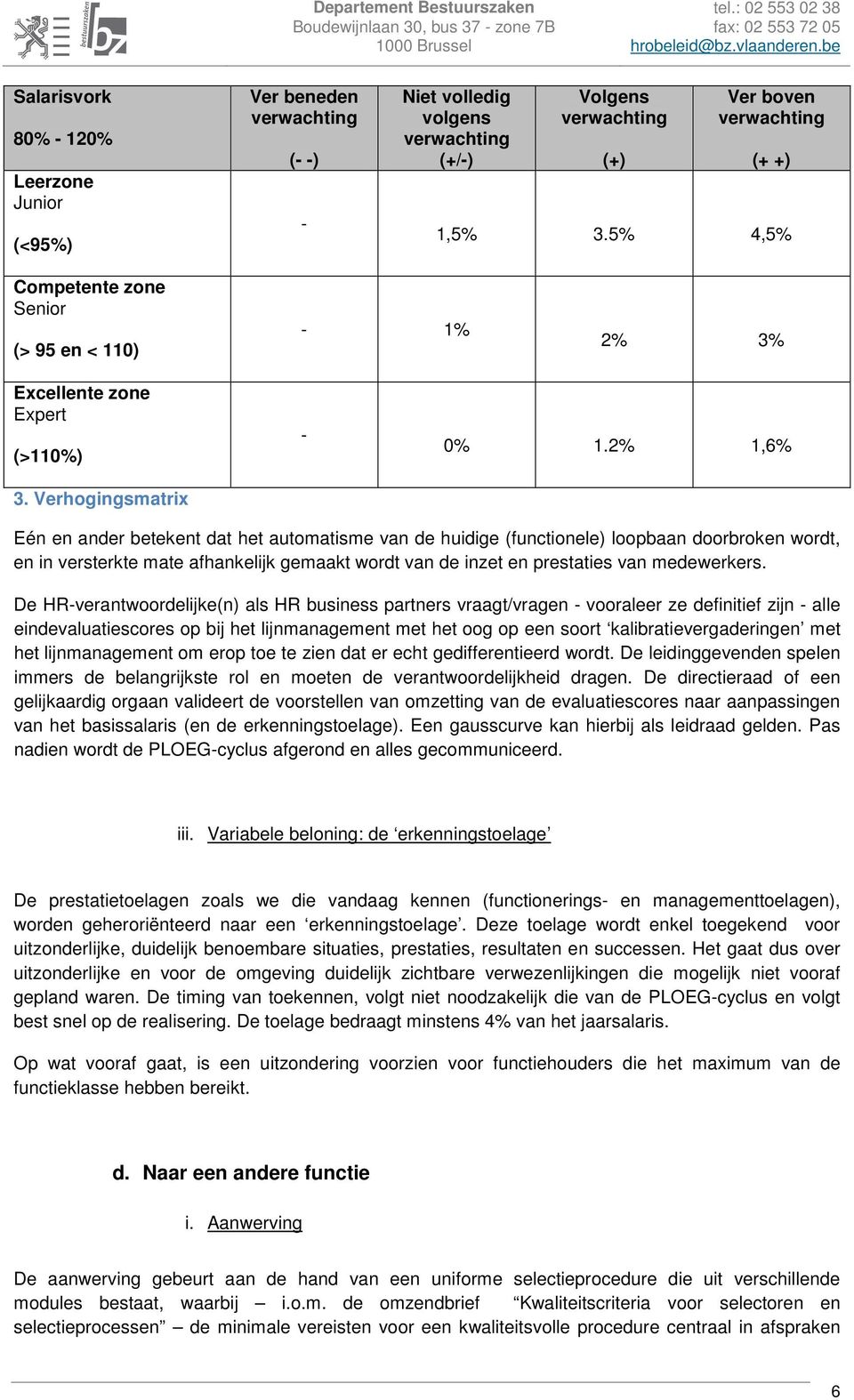 2% 1,6% Eén en ander betekent dat het automatisme van de huidige (functionele) loopbaan doorbroken wordt, en in versterkte mate afhankelijk gemaakt wordt van de inzet en prestaties van medewerkers.