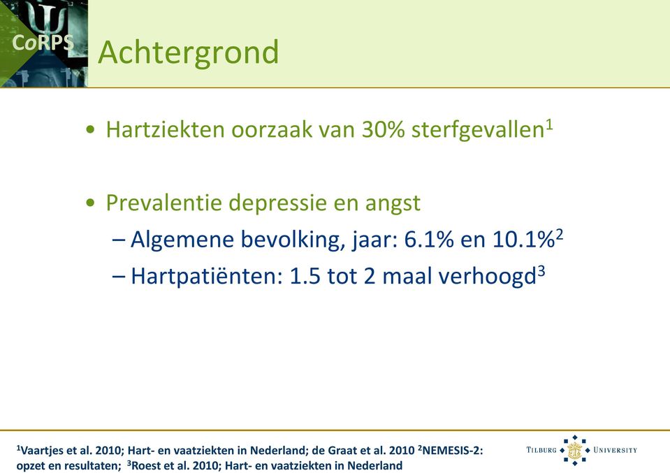 2010; Hart- en vaatziekten in Nederland CoRPS Achtergrond Hartziekten oorzaak van 30%