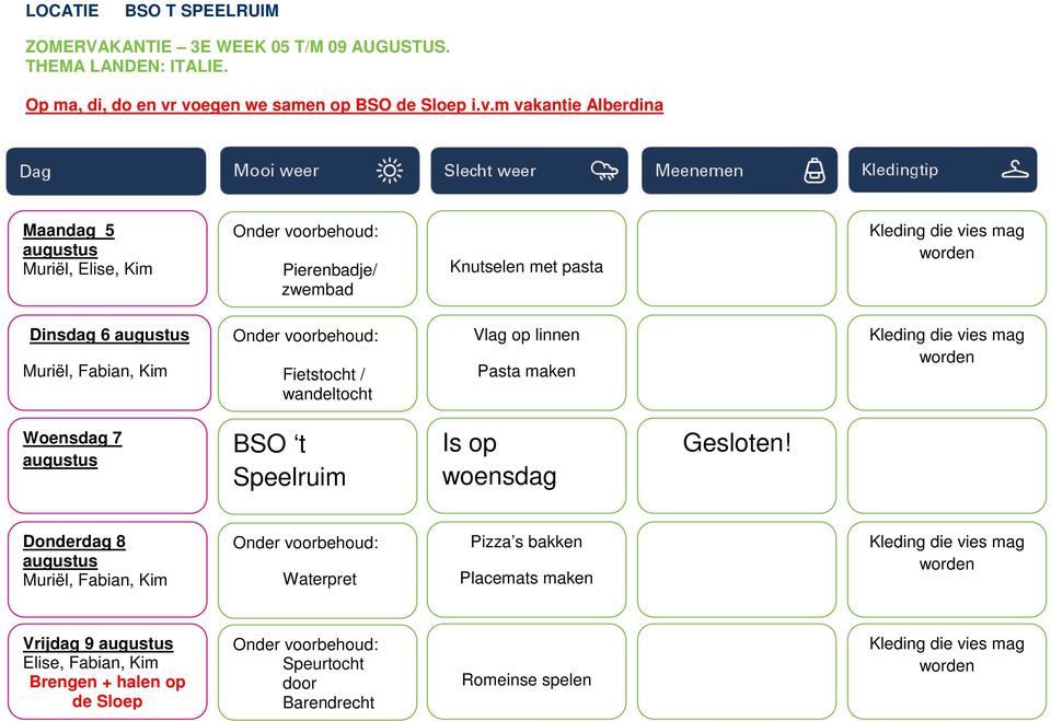 voegen we samen op BSO de Sloep i.v.m vakantie Alberdina Maandag 5 Muriël, Elise, Kim Pierenbadje/ zwembad