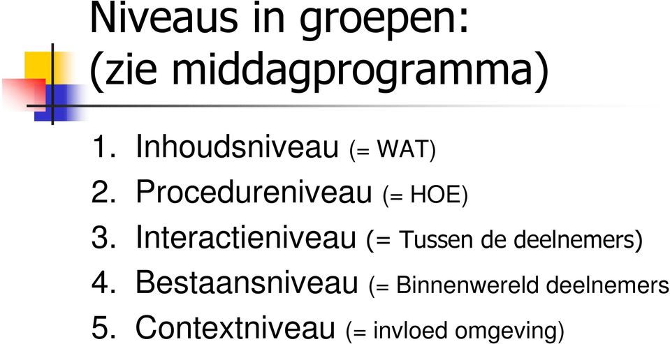 Interactieniveau (= Tussen de deelnemers) 4.