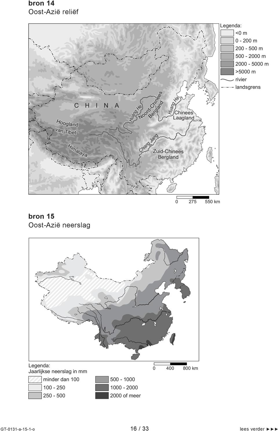 Chiang Jiang Zuid-Chinees Bergland 0 275 550 km bron 15 Oost-Azië neerslag Legenda: Jaarlijkse neerslag