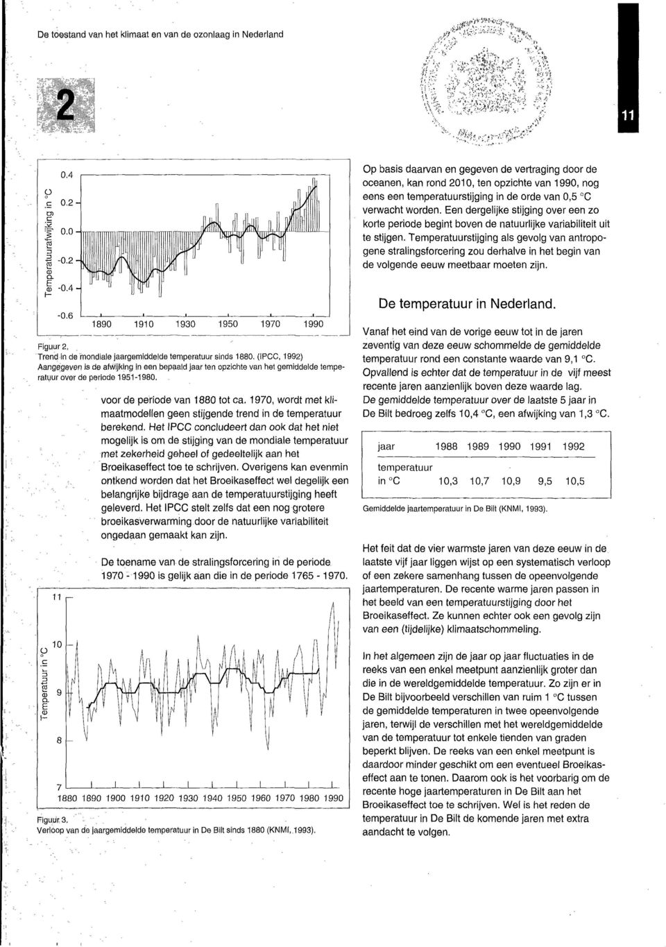 van de volgende eeuw meetbaar moeten zijn. -0.6 1890 1910 1930 1950 1970 1990 Figuur 2, Trend in de mondiale jaargemiddelde temperatuur sinds 1880.