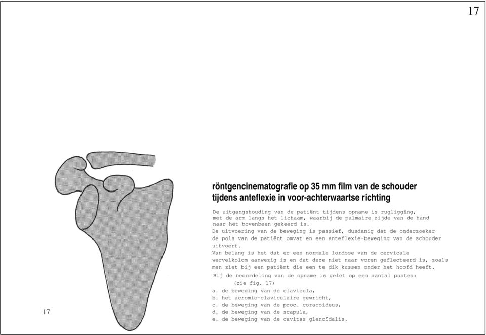 De uitvoering van de beweging is passief, dusdanig dat de onderzoeker de pols van de patiënt omvat en een anteflexie-beweging van de schouder uitvoert.