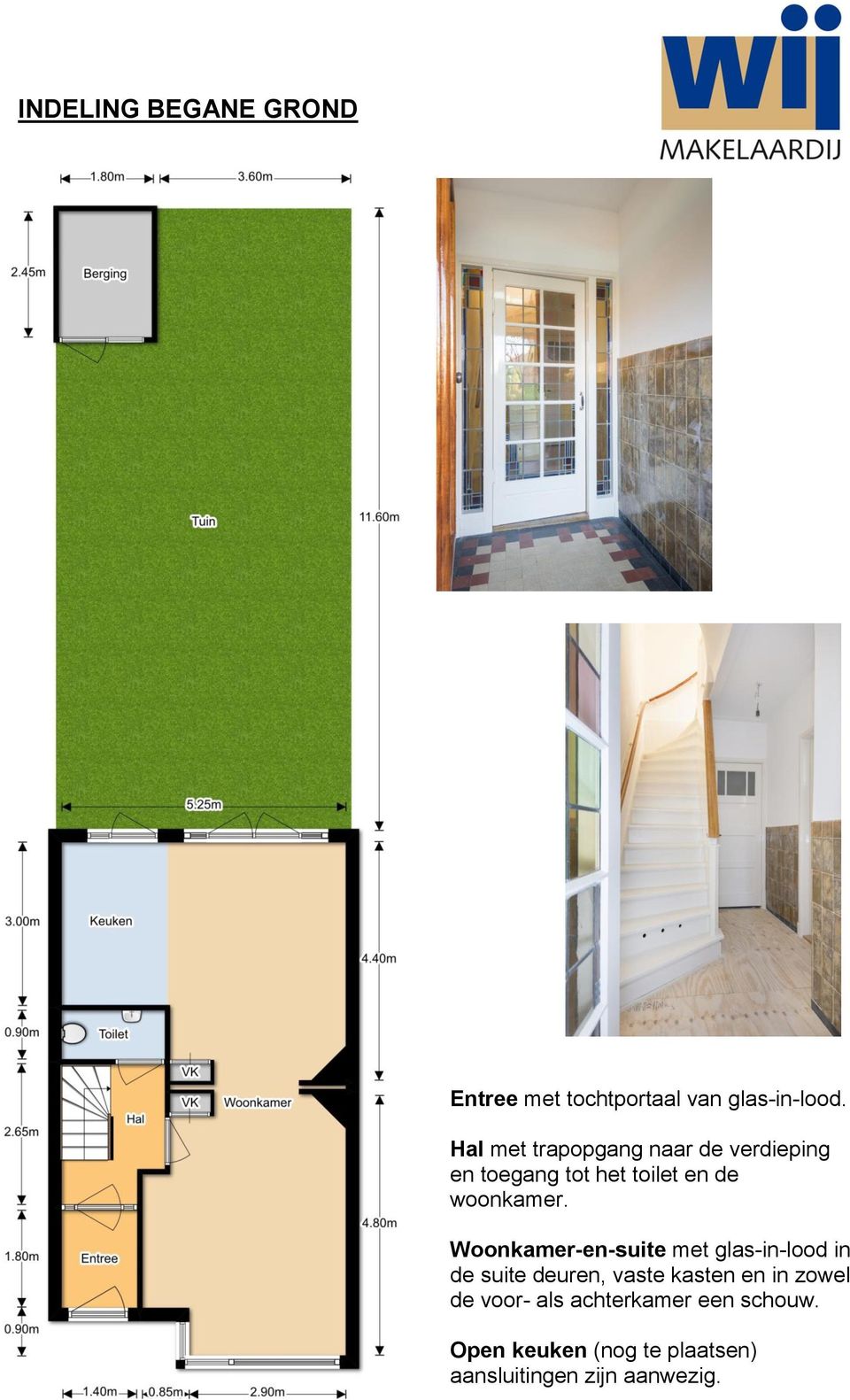 Woonkamer-en-suite met glas-in-lood in de suite deuren, vaste kasten en in zowel