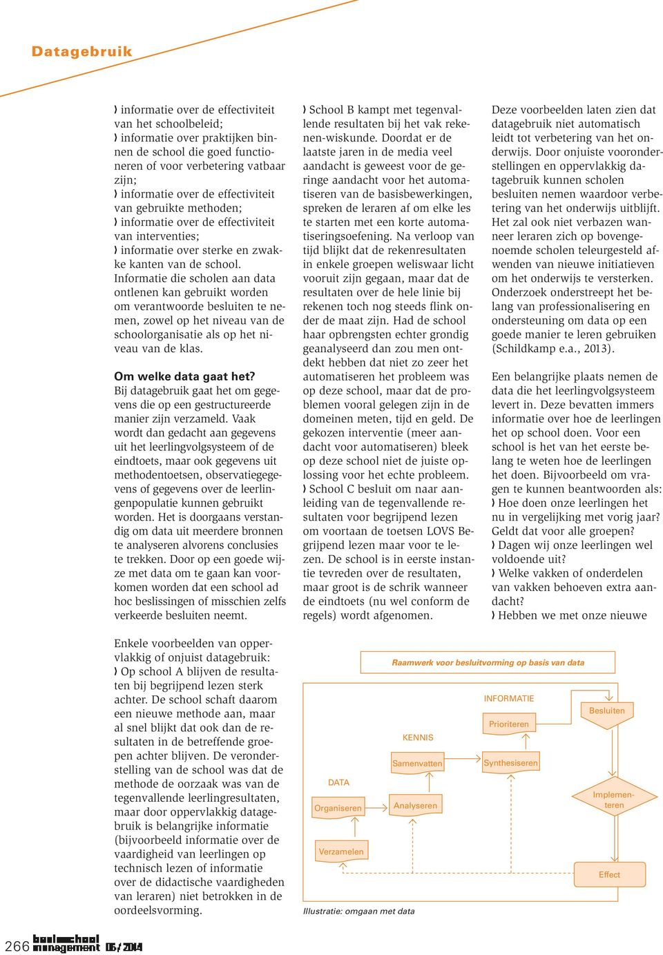 Informatie die scholen aan data ontlenen kan gebruikt worden om verantwoorde besluiten te nemen, zowel op het niveau van de schoolorganisatie als op het niveau van de klas. Om welke data gaat het?