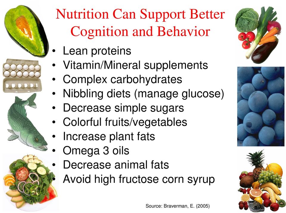 glucose) Decrease simple sugars Colorful fruits/vegetables Increase plant