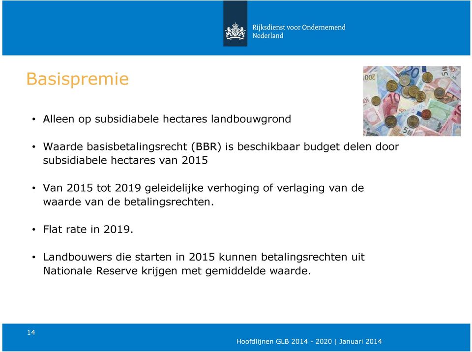 verhoging of verlaging van de waarde van de betalingsrechten. Flat rate in 2019.