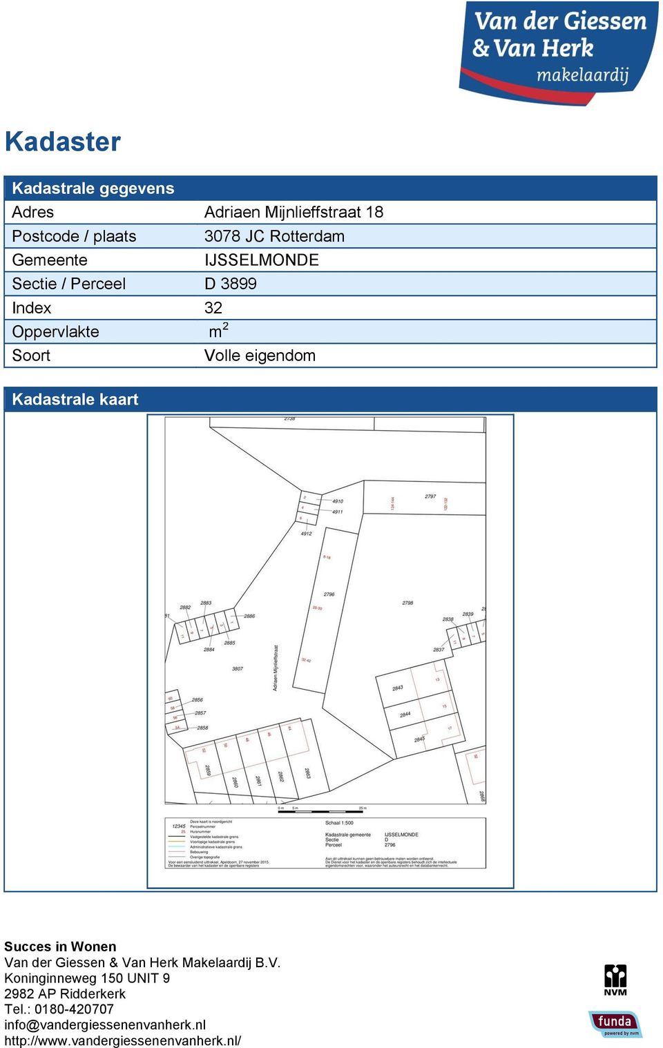 Perceel D 3899 Index 32 Oppervlakte m 2 Soort 3078 JC