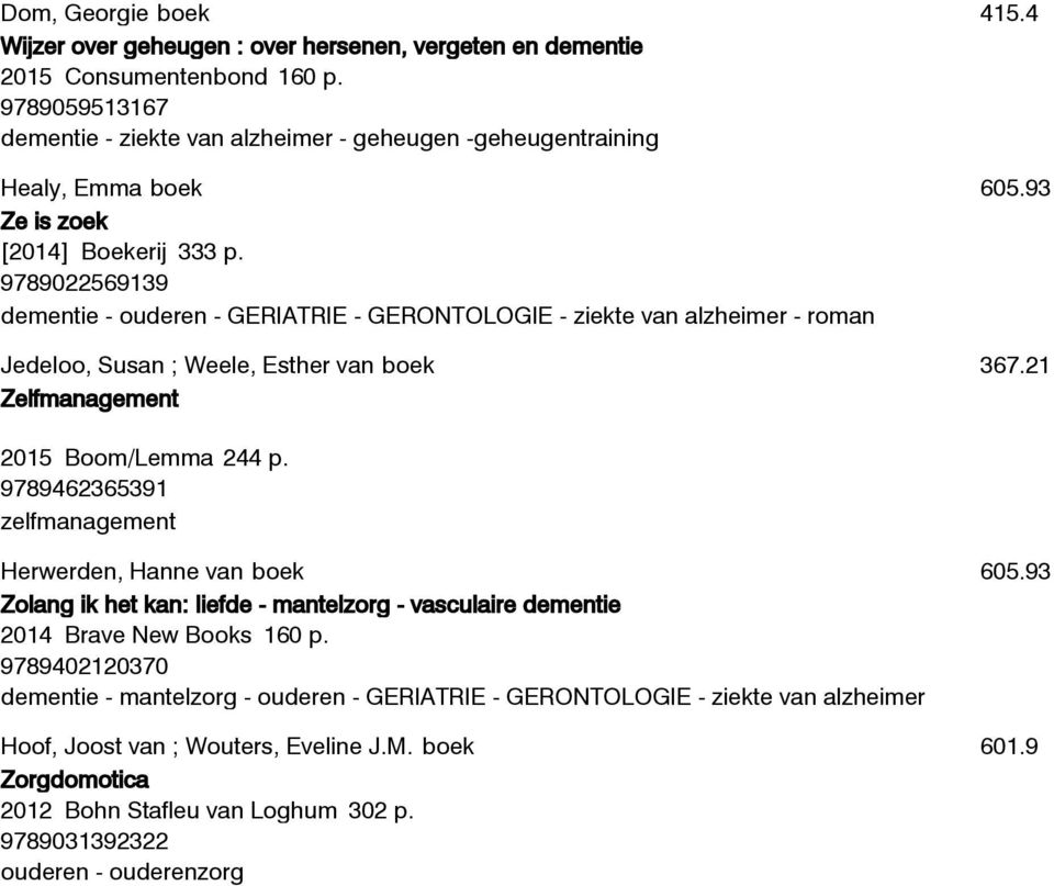 9789022569139 dementie - ouderen - GERIATRIE - GERONTOLOGIE - ziekte van alzheimer - roman Jedeloo, Susan ; Weele, Esther van Zelfmanagement 415.4 367.