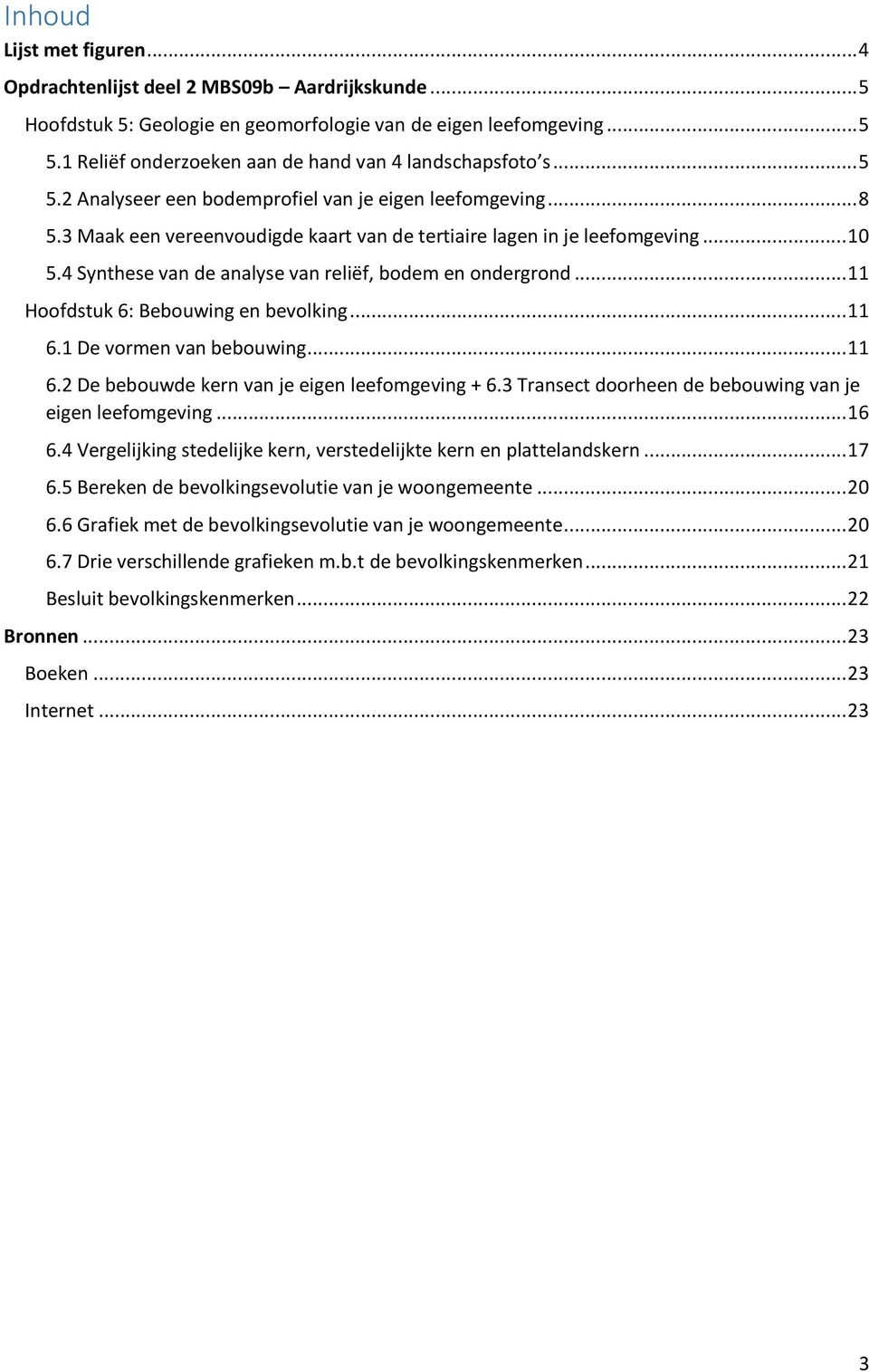 .. 10 5.4 Synthese van de analyse van reliëf, bodem en ondergrond... 11 Hoofdstuk 6: Bebouwing en bevolking... 11 6.1 De vormen van bebouwing... 11 6.2 De bebouwde kern van je eigen leefomgeving + 6.