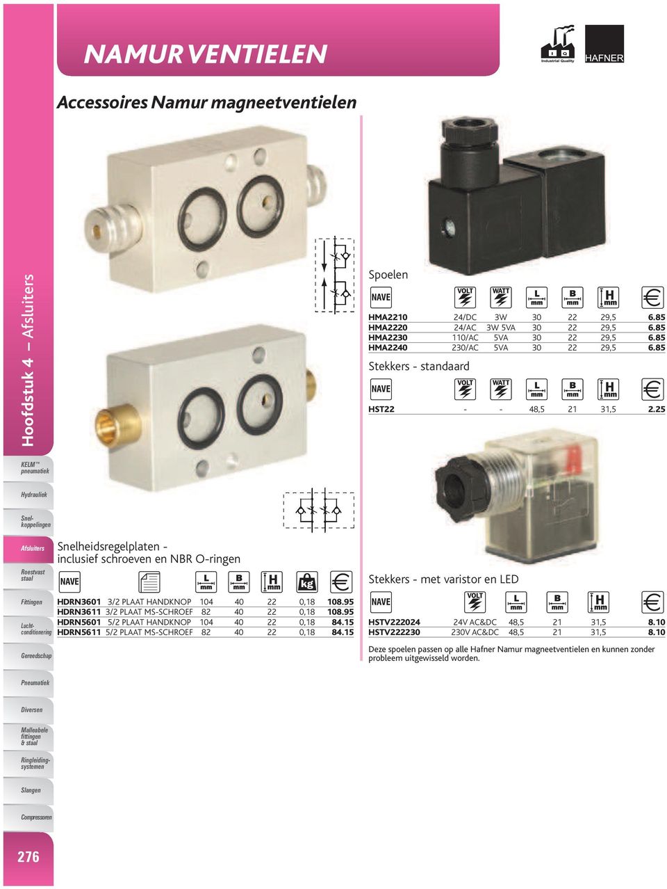 25 Snelheidsregelplaten - inclusief schroeven en NBR O-ringen NAVE Stekkers - met varistor en LED HDRN3601 3/2 PLAAT HANDKNOP 104 40 22 0,18 108.