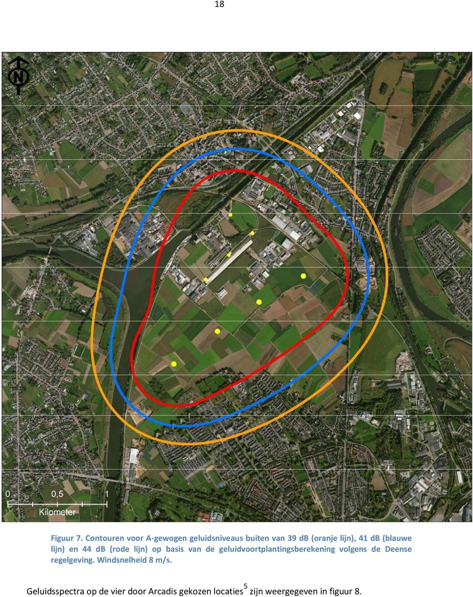 (blauwe lijn) en 44 db (rode lijn) op basis van de