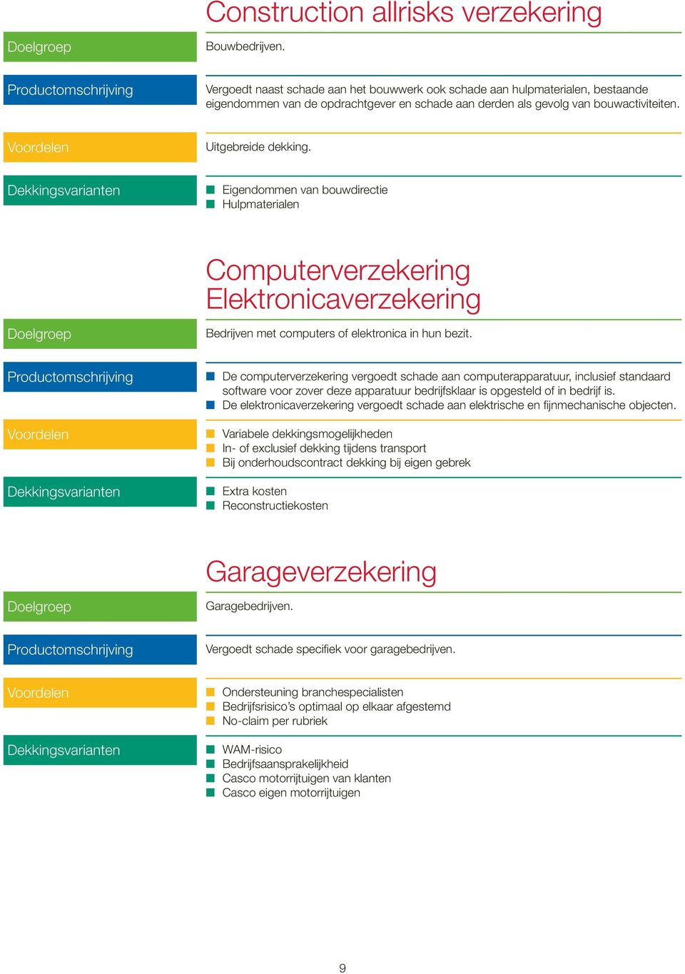 Eigendommen van bouwdirectie Hulpmaterialen Computerverzekering Elektronicaverzekering Bedrijven met computers of elektronica in hun bezit.