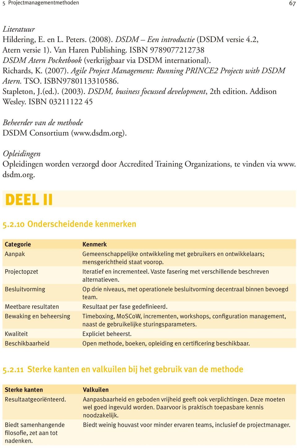 Stapleton, J.(ed.). (2003). DSDM, business focussed development, 2th edition. Addison Wesley. ISBN 03211122 45 Beheerder van de methode DSDM Consortium (www.dsdm.org).