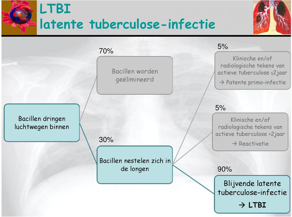 luchtwegen binnen 30% 5% Klinische en/of radiologische tekens van actieve tuberculose