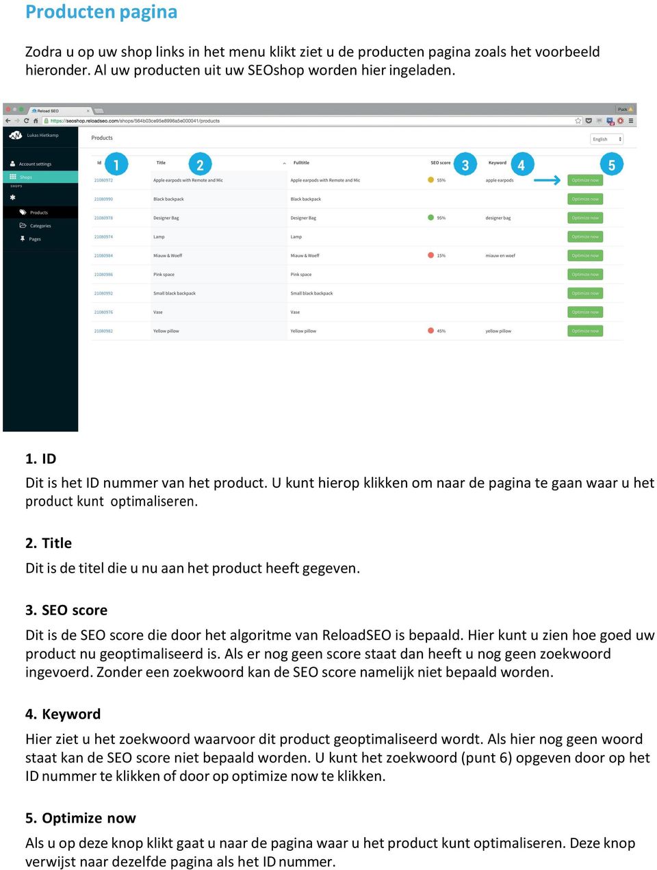 SEO score Dit is de SEO score die door het algoritme van ReloadSEO is bepaald. Hier kunt u zien hoe goed uw product nu geoptimaliseerd is.