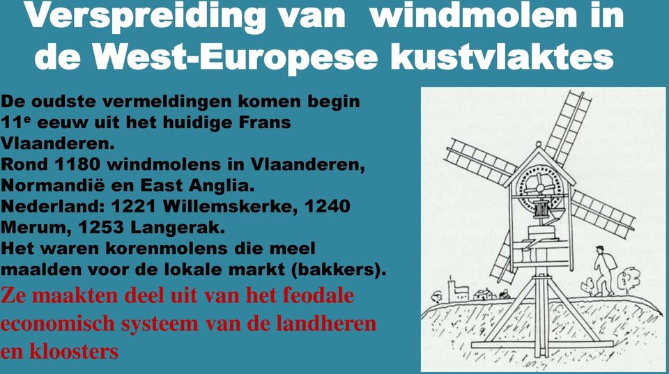 Nederland: 1221 Willemskerke, 1240 Merum, 1253 Langerak.