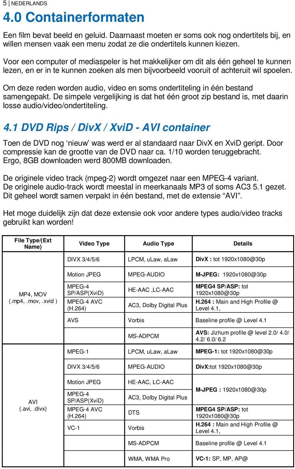 Om deze reden worden audio, video en soms ondertiteling in één bestand samengepakt. De simpele vergelijking is dat het één groot zip bestand is, met daarin losse audio/video/ondertiteling. 4.