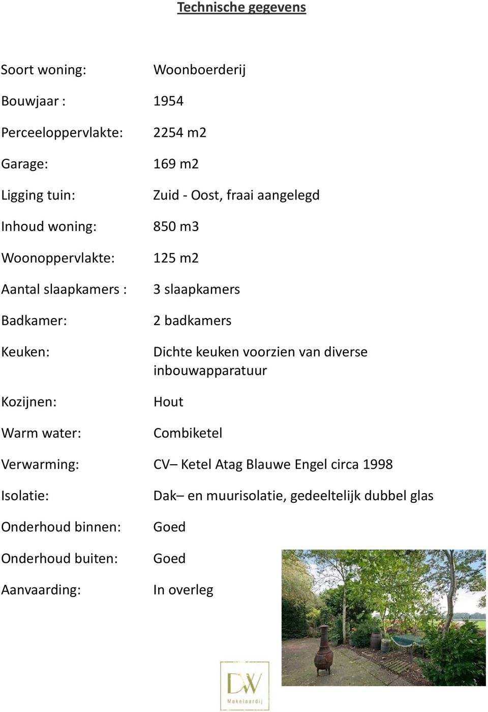 m2 3 slaapkamers 2 badkamers Dichte keuken voorzien van diverse inbouwapparatuur Hout Combiketel Verwarming: CV Ketel Atag Blauwe