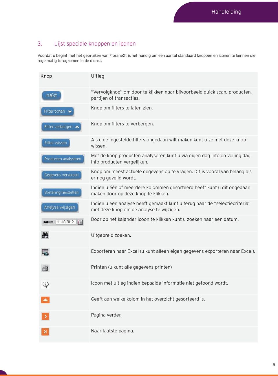 Als u de ingestelde filters ongedaan wilt maken kunt u ze met deze knop wissen. Met de knop producten analyseren kunt u via eigen dag info en veiling dag info producten vergelijken.